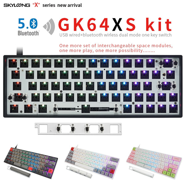 gk64xs hot swappable bluetooth wire wireless dual mode Custom Mechanical Keyboard rgb switch leds type c has software