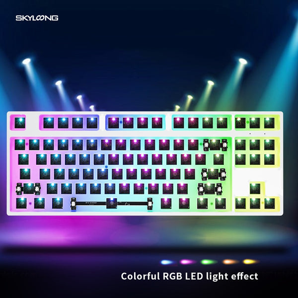 gk87 hot swappable 80% Custom Mechanical Keyboard Kit support rgb switch leds type c has software programmable balck white case