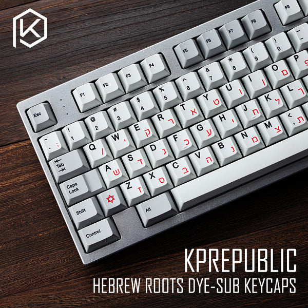 kprepublic 139 Hebrew root font letter Cherry profile Dye Sub Keycap Set PBT black red - KPrepublic