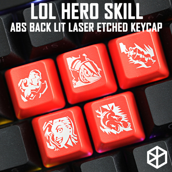 Novelty Shine Through Keycaps ABS Etched  lol black red r2 hero skill Zoe Team