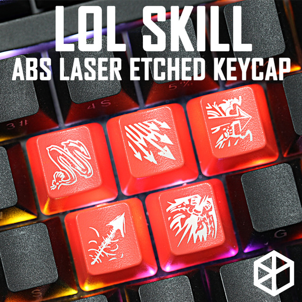 Novelty Shine Through Keycaps ABS Etched  black red r2 lol hero skill