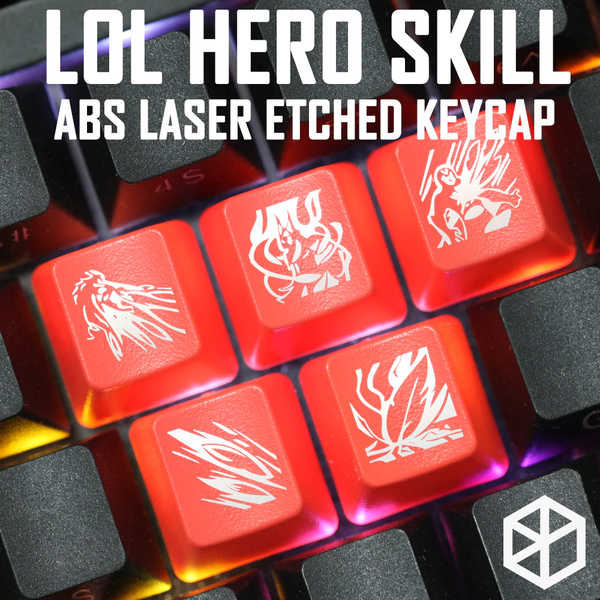 Novelty Shine Through Keycaps ABS Etched lol black red r2 hero skill