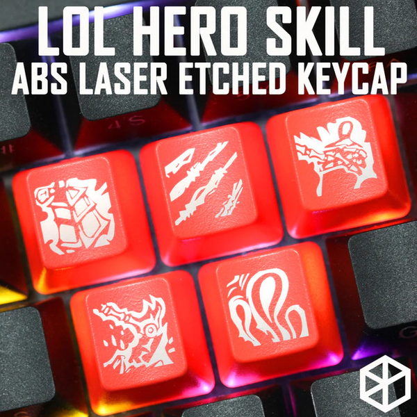 Novelty Shine Through Keycaps ABS Etched  lol black red r2 hero skill