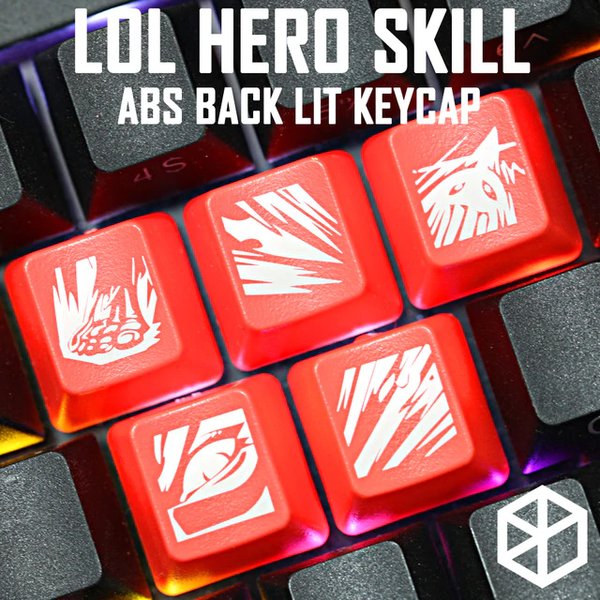Novelty Shine Through Keycaps ABS Etched lol black red r2 hero skill Zyra Team