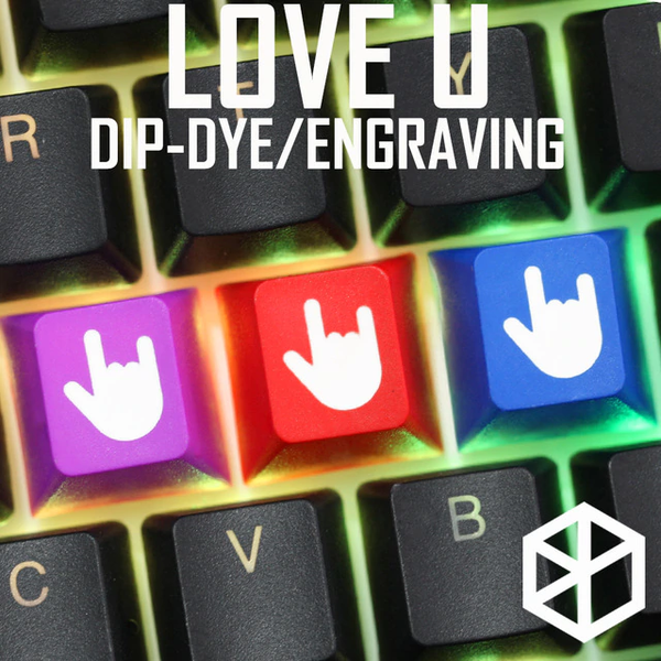 Novelty cherry profile dip dye laser etched  pbt keycap love you hand r1 1x purple red blue