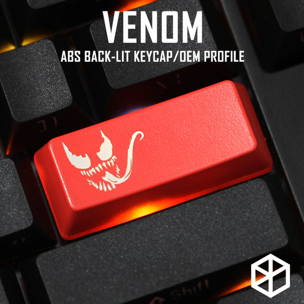Novelty Shine Through Keycaps ABS Etched, Shine-Through venom superhero black red custom mechanical keyboard backspace